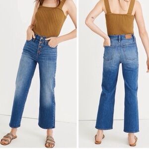 Madewell Slim Wide Leg Crop Blue Denim Jeans with Button Fly Womens Sz 26